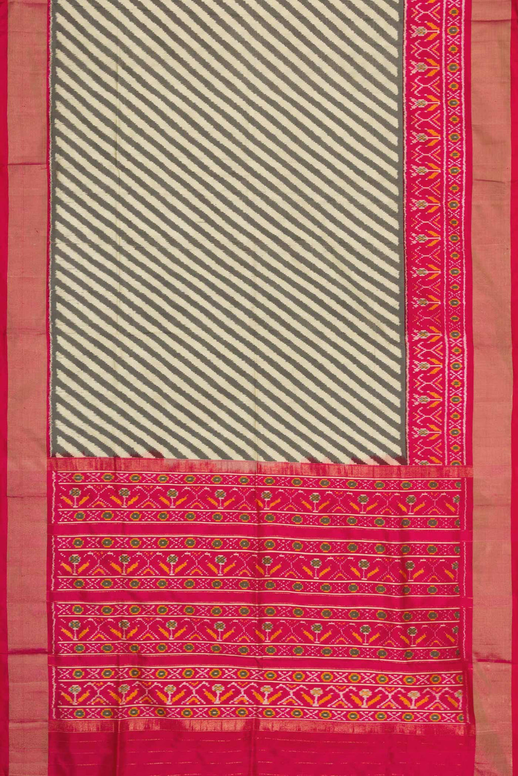 Flat view of Multi Color Pochampally Silk Saree with Pure Ikat on the body and Zari Border
