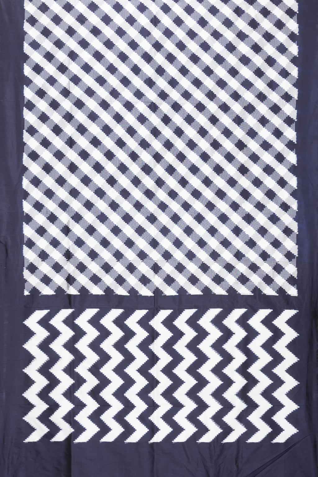 Flat view of Parrot Green Dual Tone Double Ikat Saree with Ikat Print on the body and Ikat Border. 