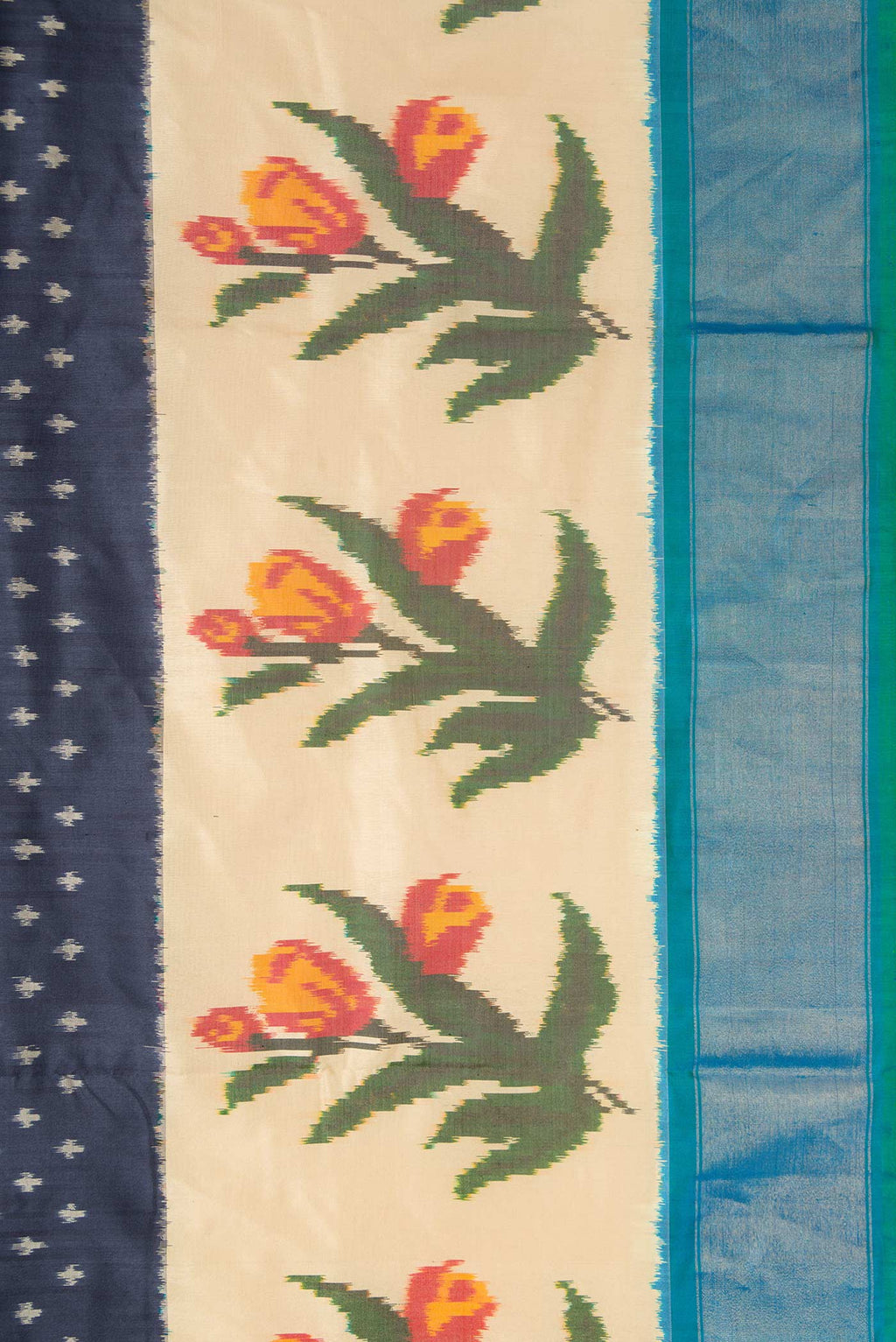 Border image of Navy Blue Dual Tone Double Ikat Saree with Ikat Print on the body and Zari Border. 