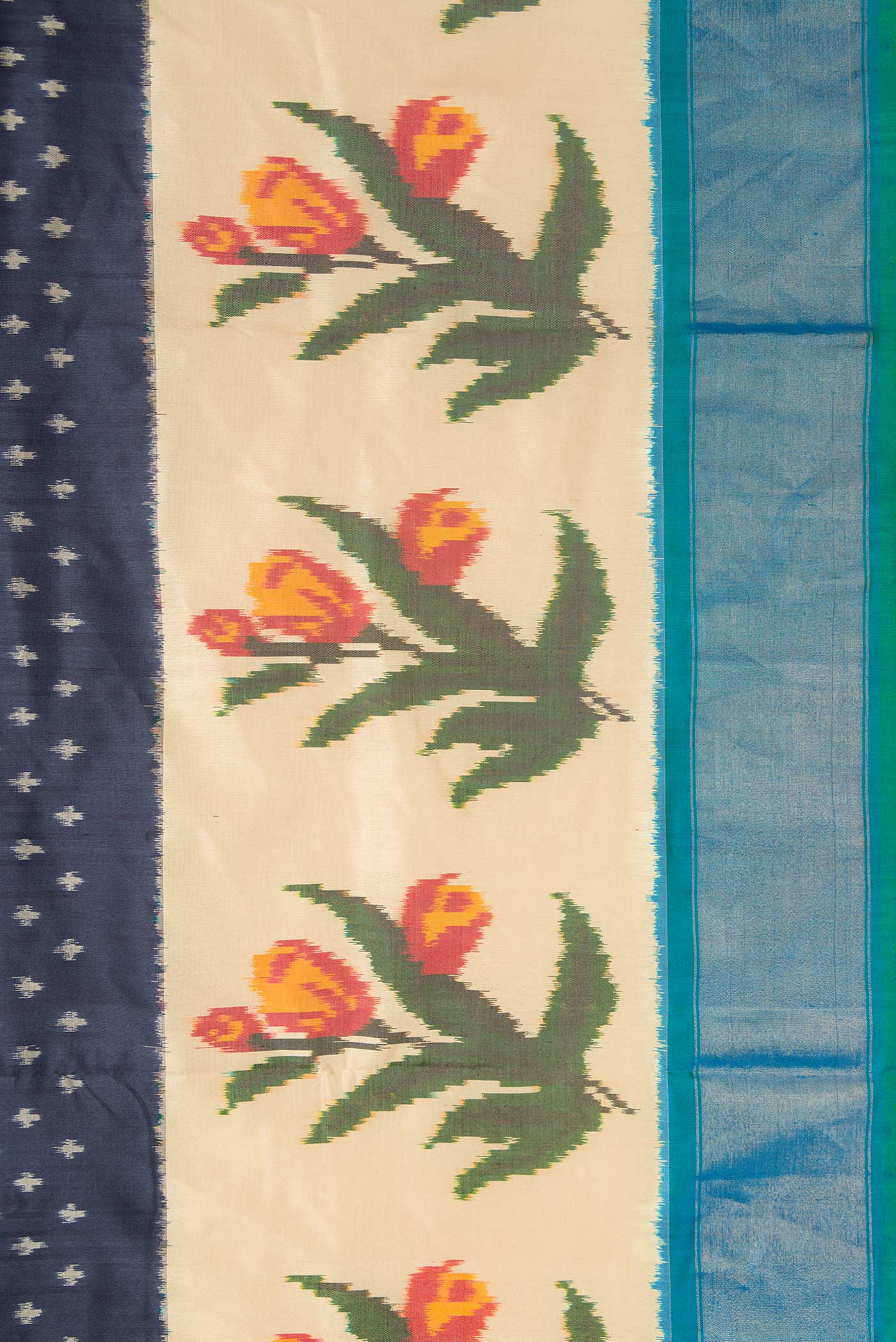 Border image of Navy Blue Dual Tone Double Ikat Saree with Ikat Print on the body and Zari Border. 