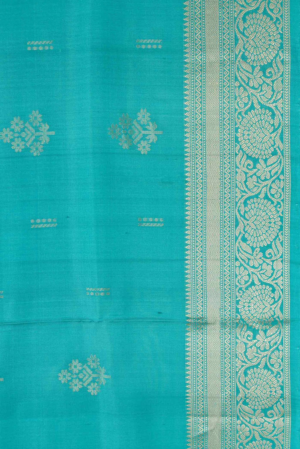 Border image of Sky Blue Dual Tone Soft Silk Saree with Zari Butta on the body and Zari Border. 