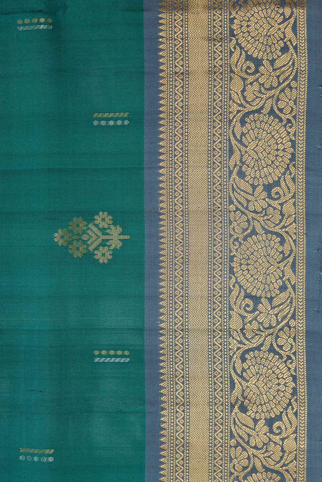 Border image of Green Dual Tone Soft Silk Saree with Zari Butta on the body and Zari Border. 