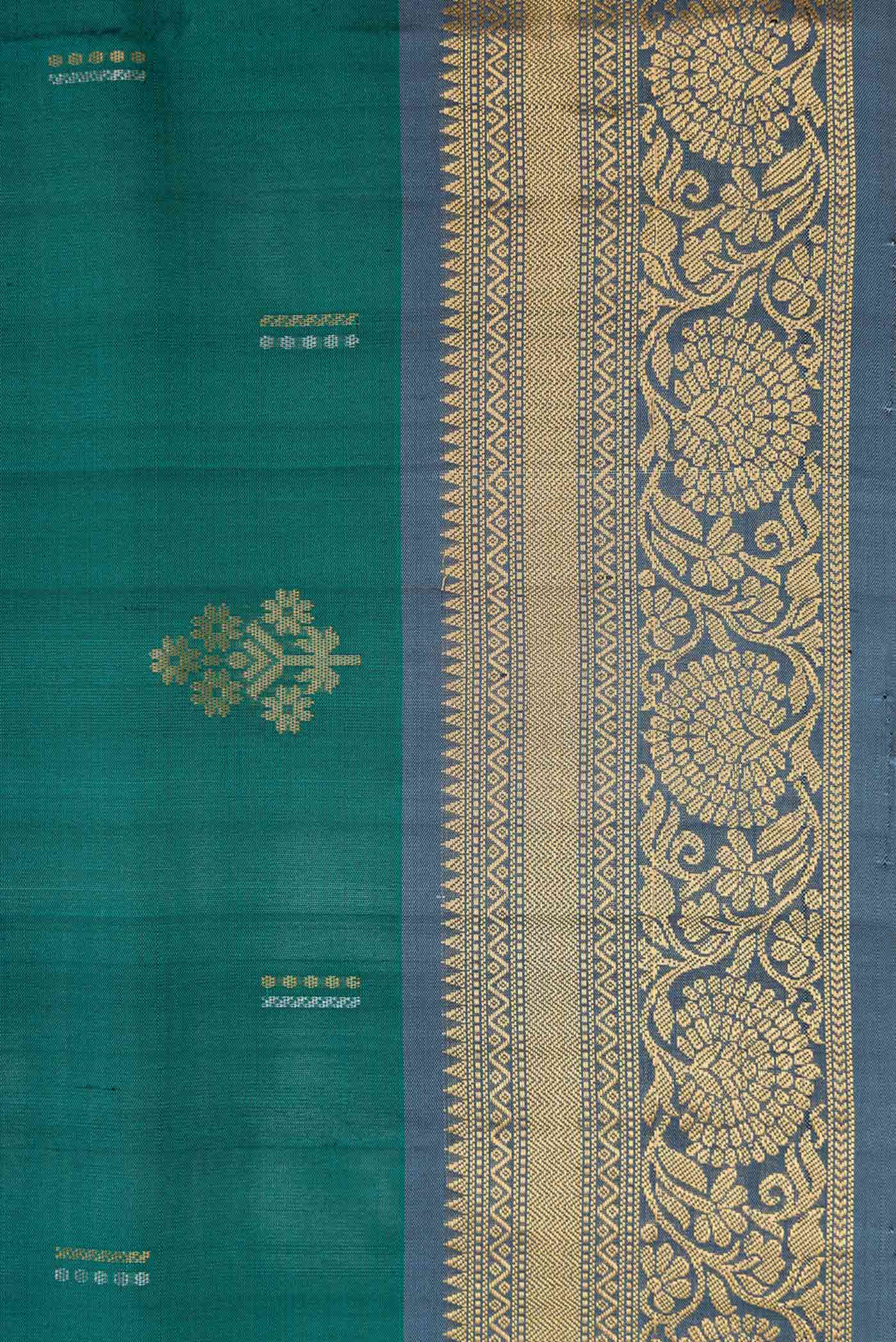 Border image of Green Dual Tone Soft Silk Saree with Zari Butta on the body and Zari Border. 