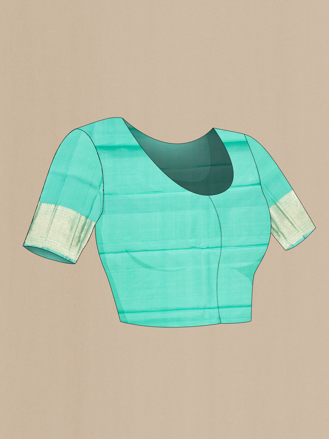 Close up image of the blouse of Sea Green Kanchipuram Silk Saree with Zari Brocade on the body and Zari Border. 
