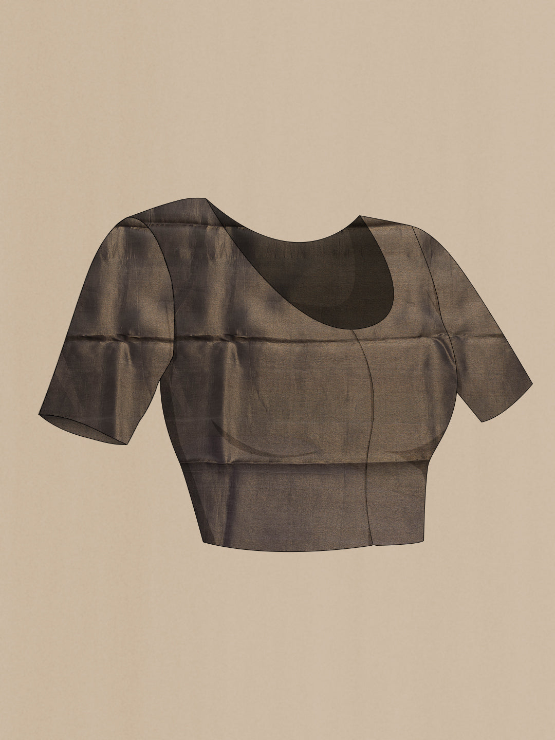 Close up image of the blouse of Brown Dual Tone Tussar Silk Saree with Stripes on the body and Without Border. 