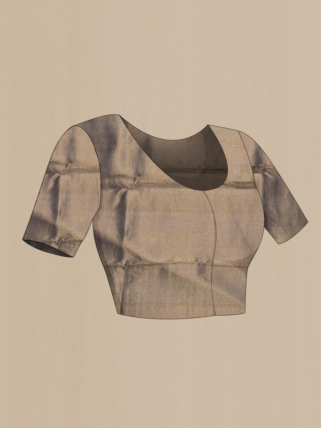 Close up image of the blouse of Sandal Dual Tone Organza Silk Saree with Stripes on the body and Without Border. 
