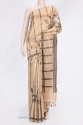 Sandal Dual Tone Organza Silk Saree with Stripes on the body and Without Border.  displayed on a mannequin
