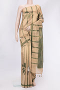 Gold Dual Tone Organza Silk Saree with Zari Brocade on the body and Without Border.  displayed on a mannequin