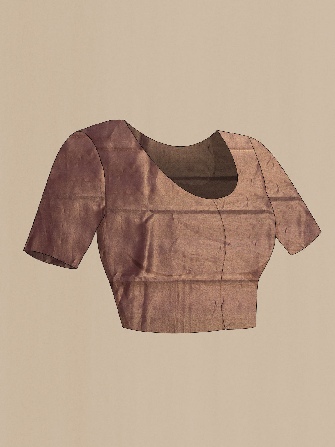 Close up image of the blouse of Rose Gold Dual Tone Organza Silk Saree with Zari Brocade on the body and Without Border. 