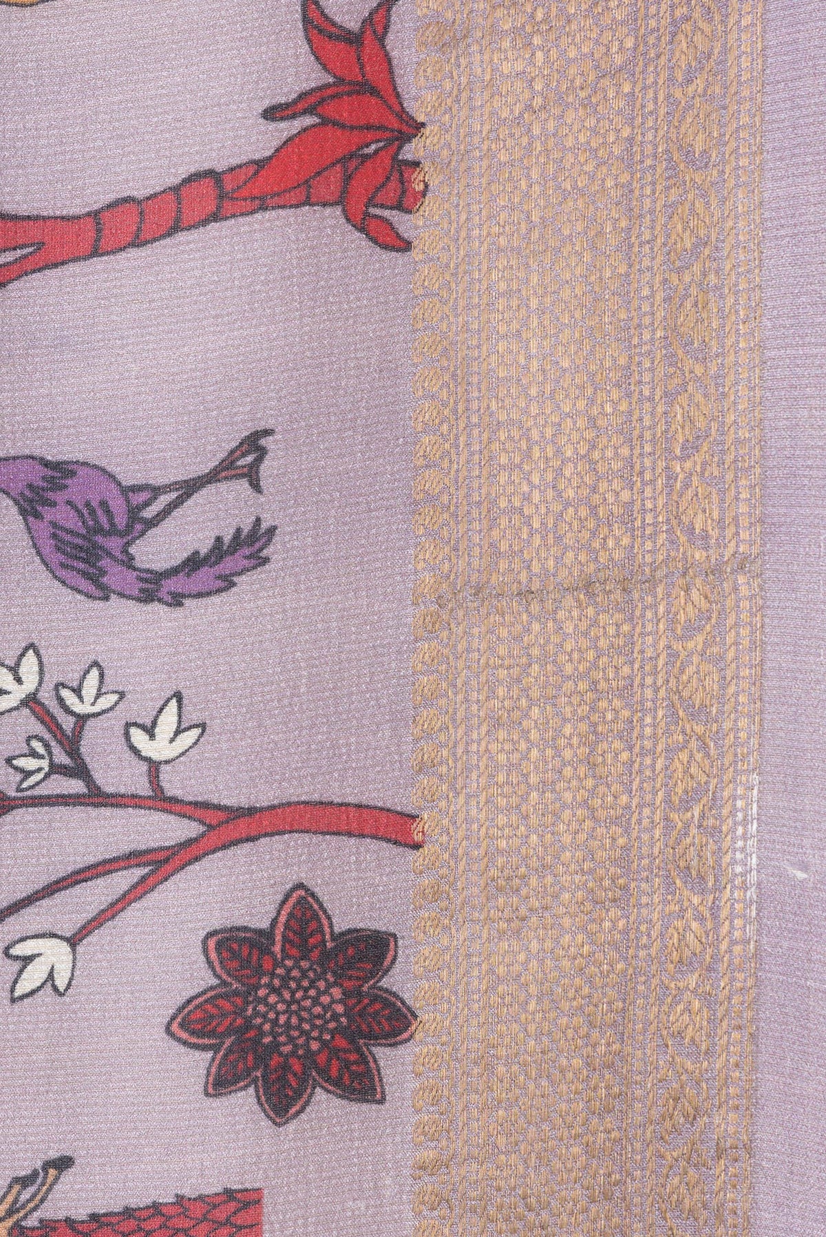 Border image of Lavender Dual Tone Tussar Silk Saree with Printed design on the body and Zari Border. 