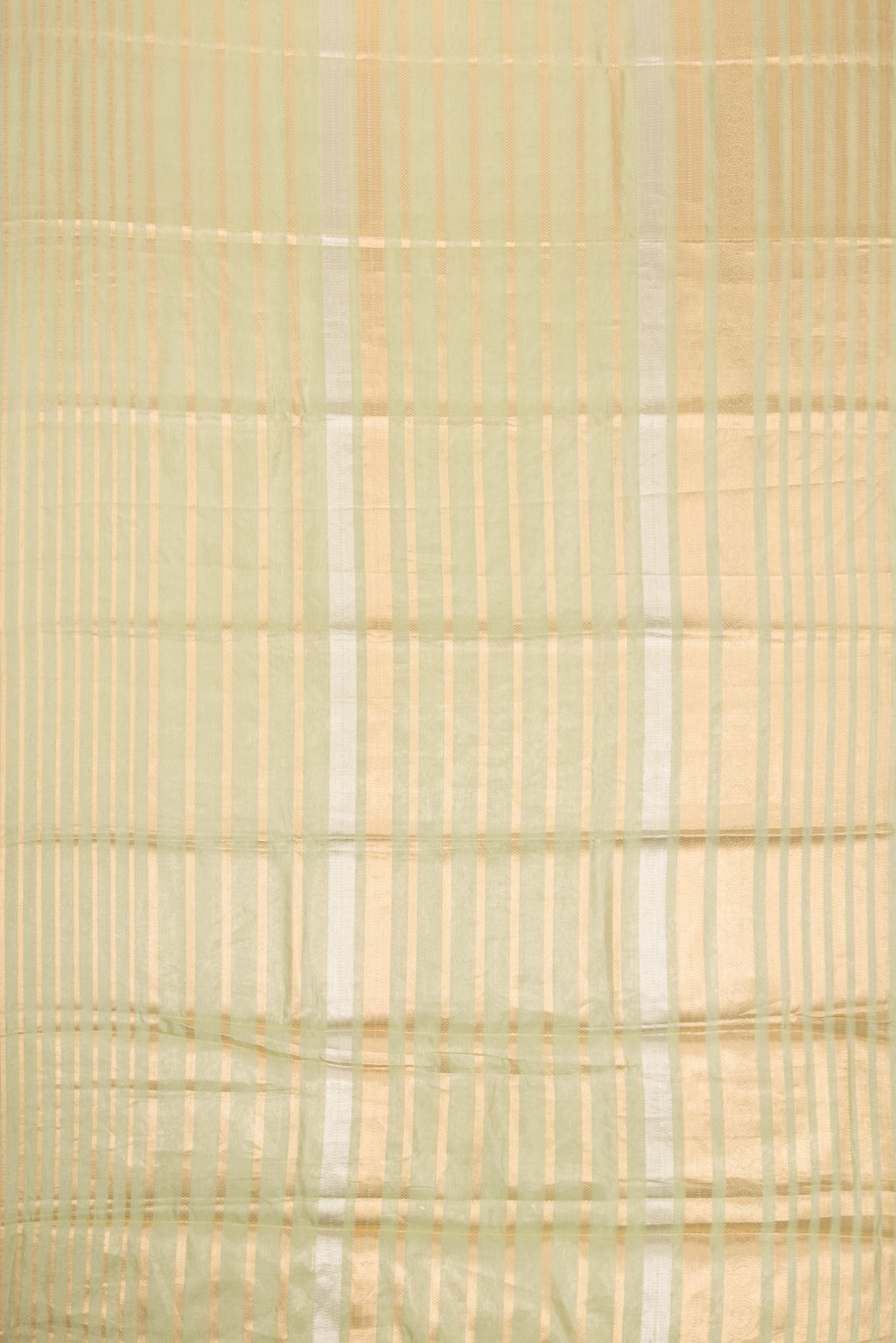 Flat view of Pista Green Dual Tone Organza Silk Saree with Stripes on the body and Without Border. 