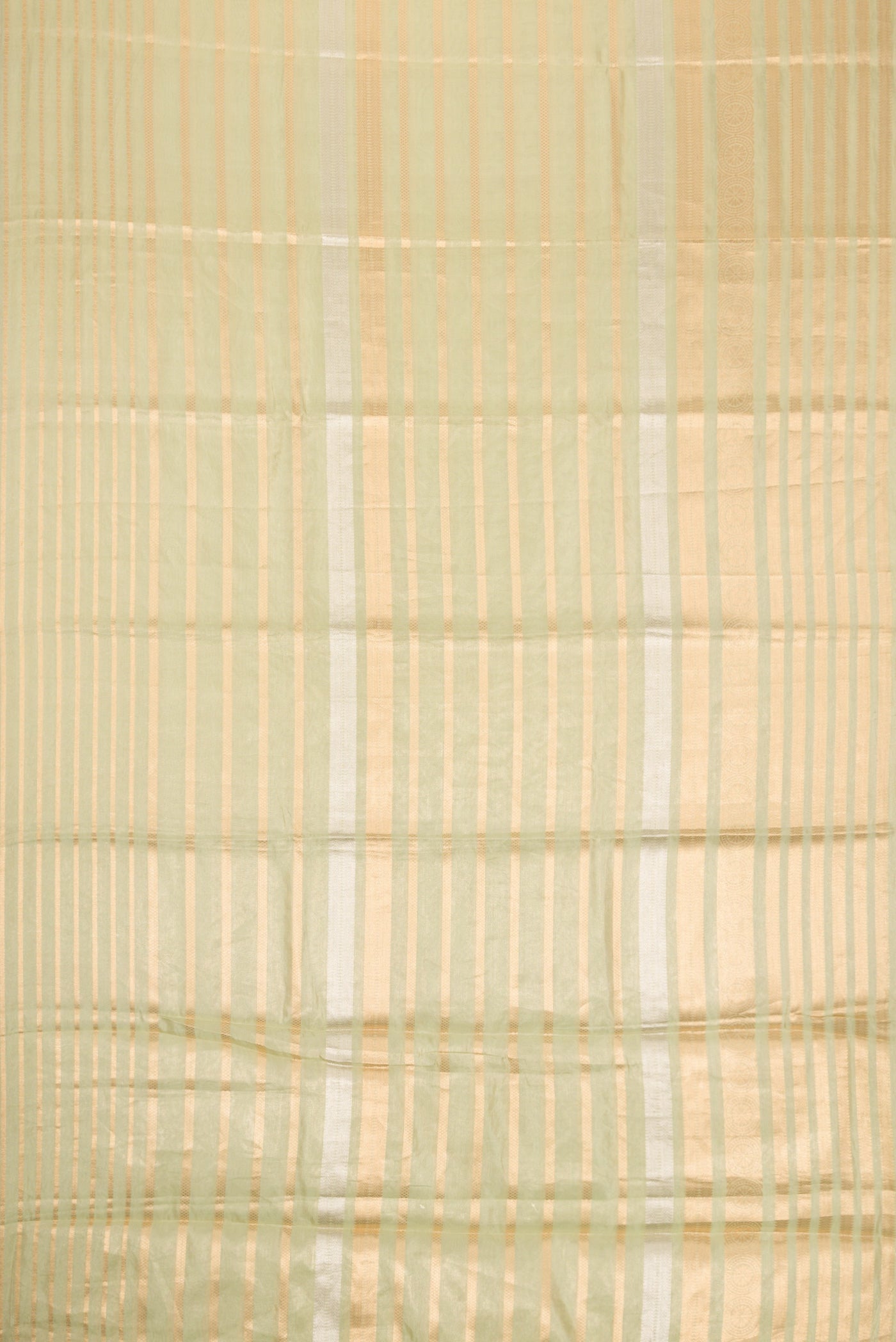 Flat view of Pista Green Dual Tone Organza Silk Saree with Stripes on the body and Without Border. 