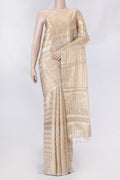 Gold Dual Tone Organza Silk Saree with Zari Brocade on the body and Zari Border displayed on a mannequin