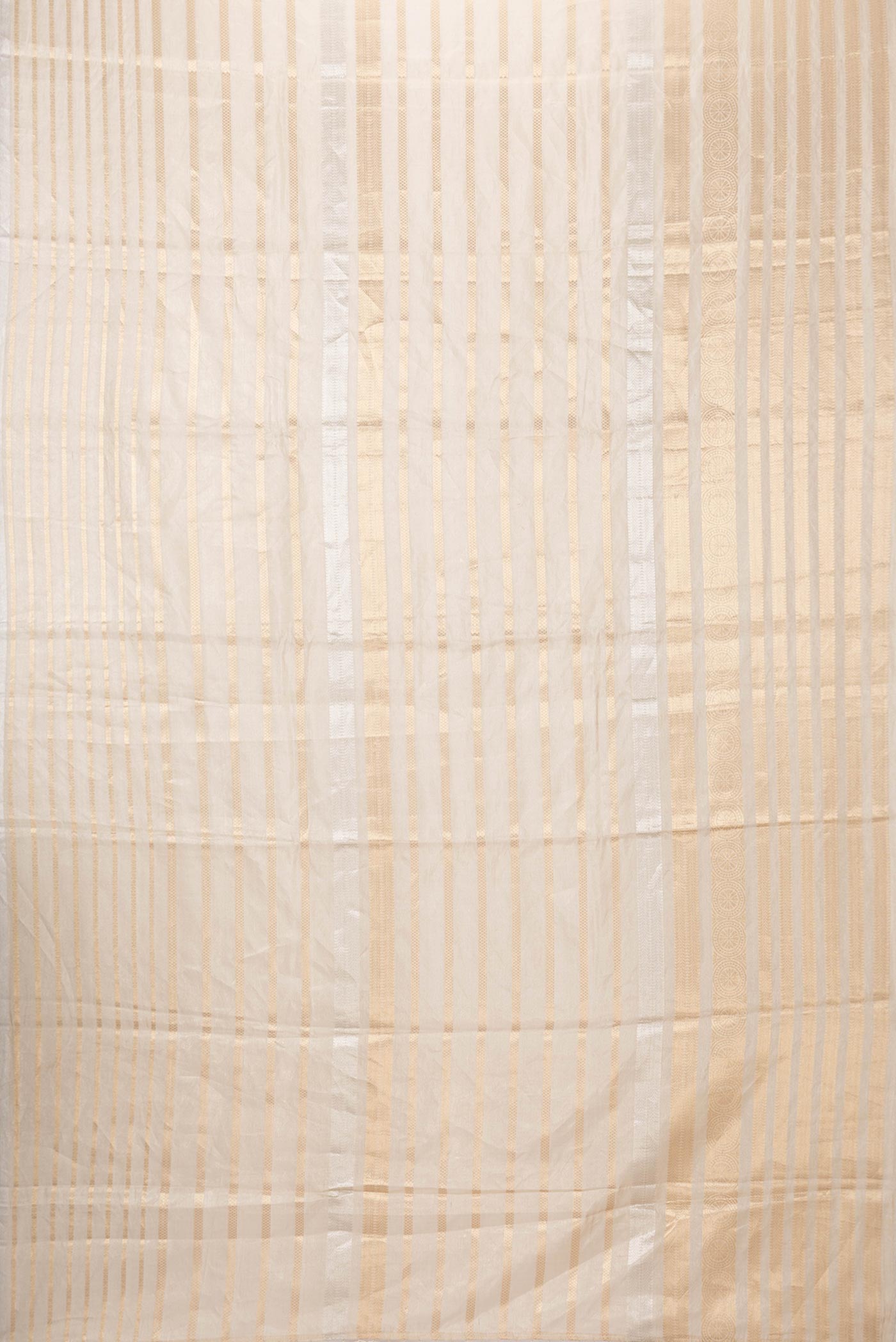 Flat view of Gold Dual Tone Organza Silk Saree with Zari Brocade on the body and Zari Border
