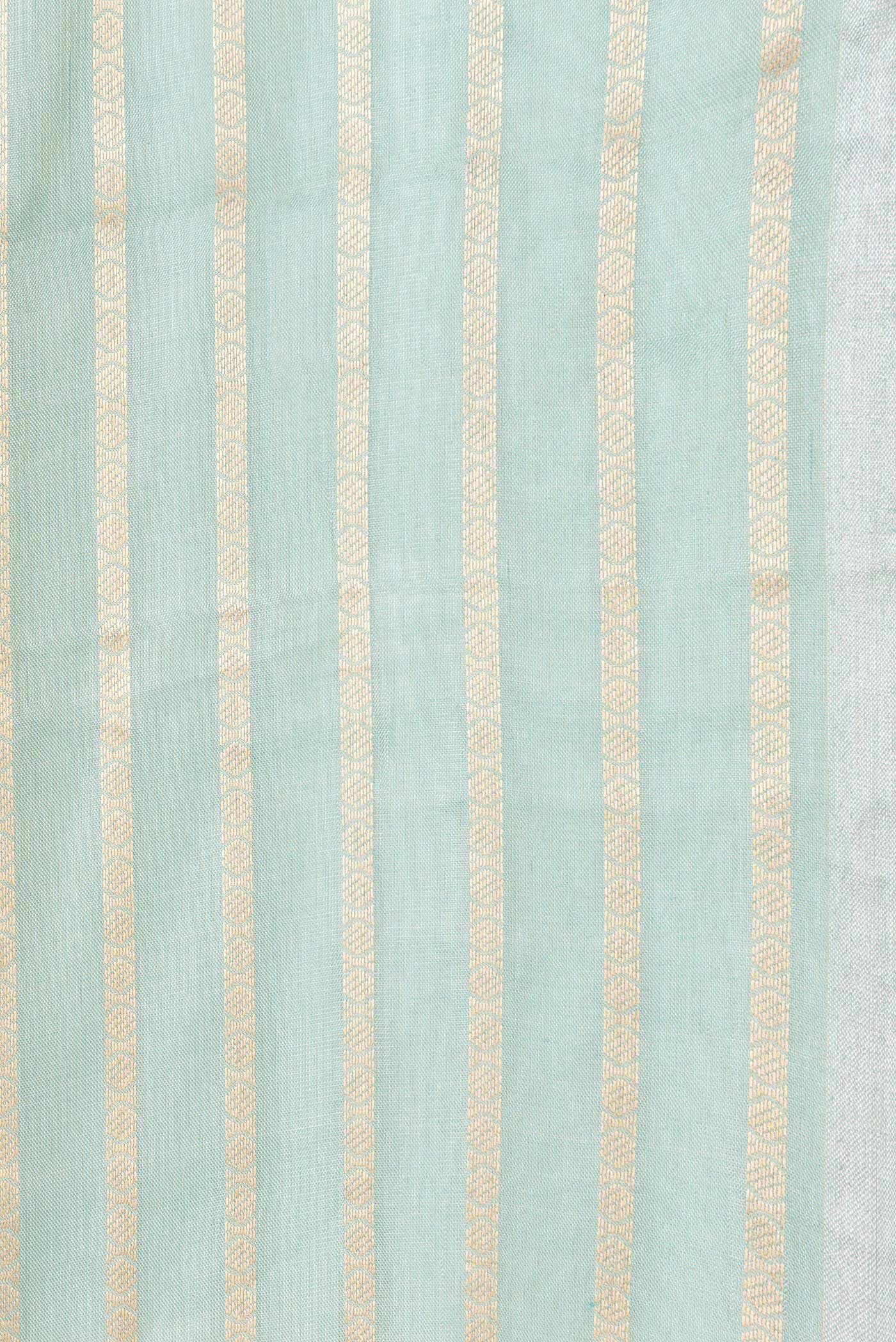 Border image of Sea Green Dual Tone Organza Silk Saree with Stripes on the body and Zari Border. 