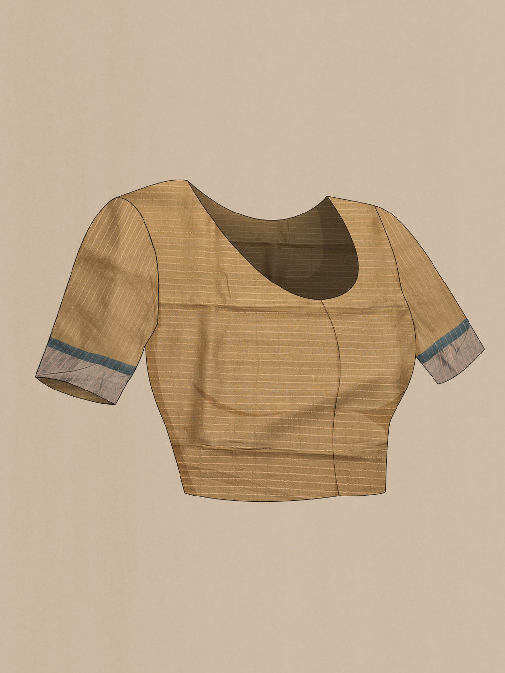 Close up image of the blouse of Beige Dual Tone Tussar Silk Saree with Printed design on the body and Zari Border. 