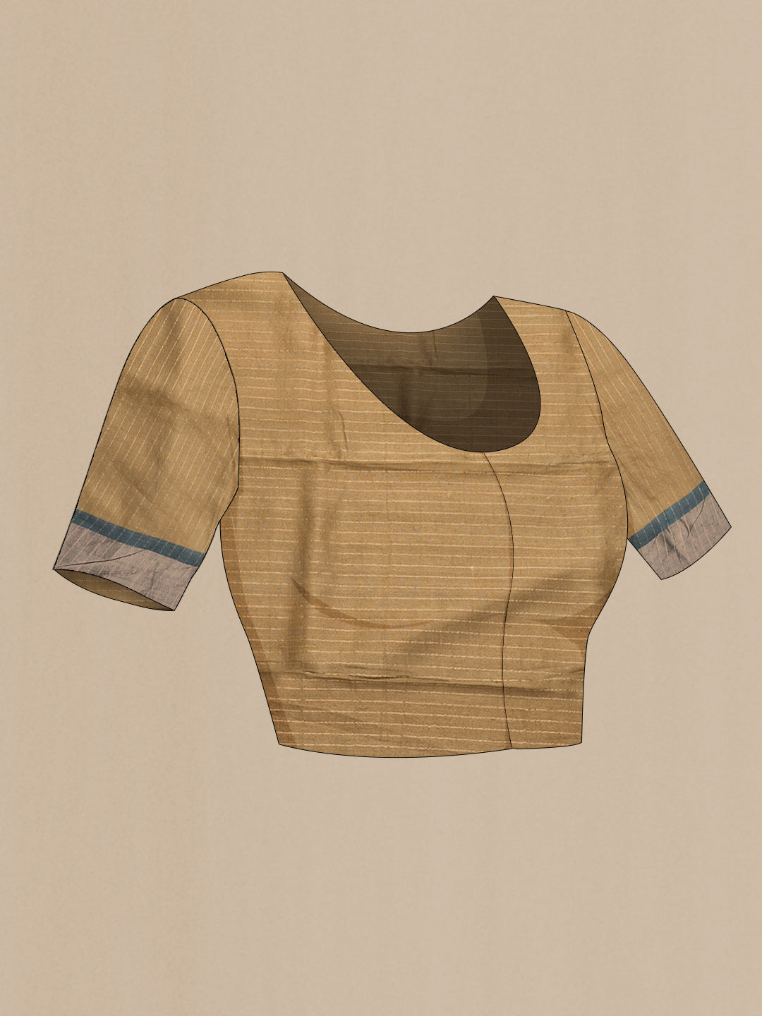 Close up image of the blouse of Beige Dual Tone Tussar Silk Saree with Printed design on the body and Zari Border. 