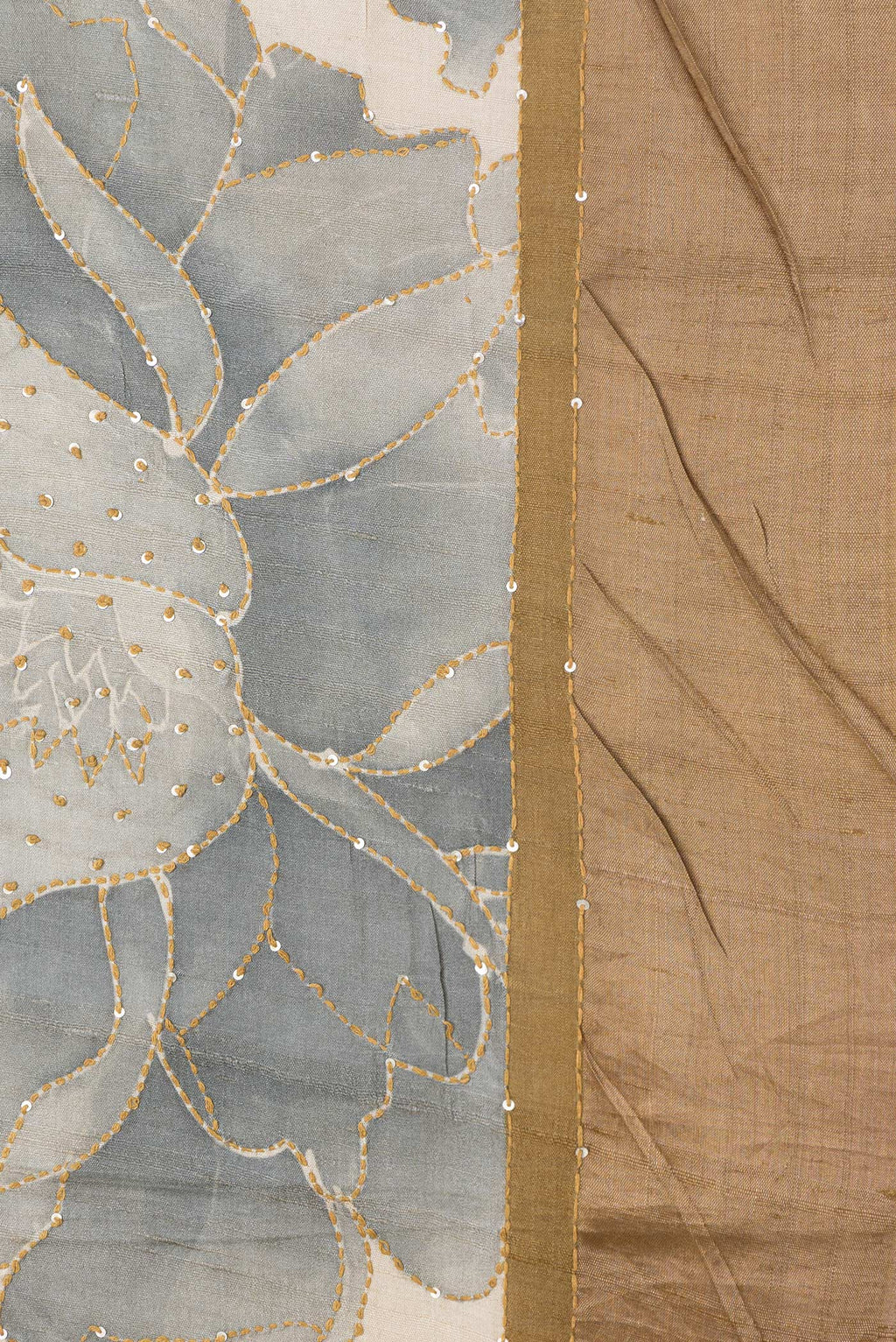 Border image of Beige Dual Tone Tussar Silk Saree with Printed design on the body and Zari Border. 