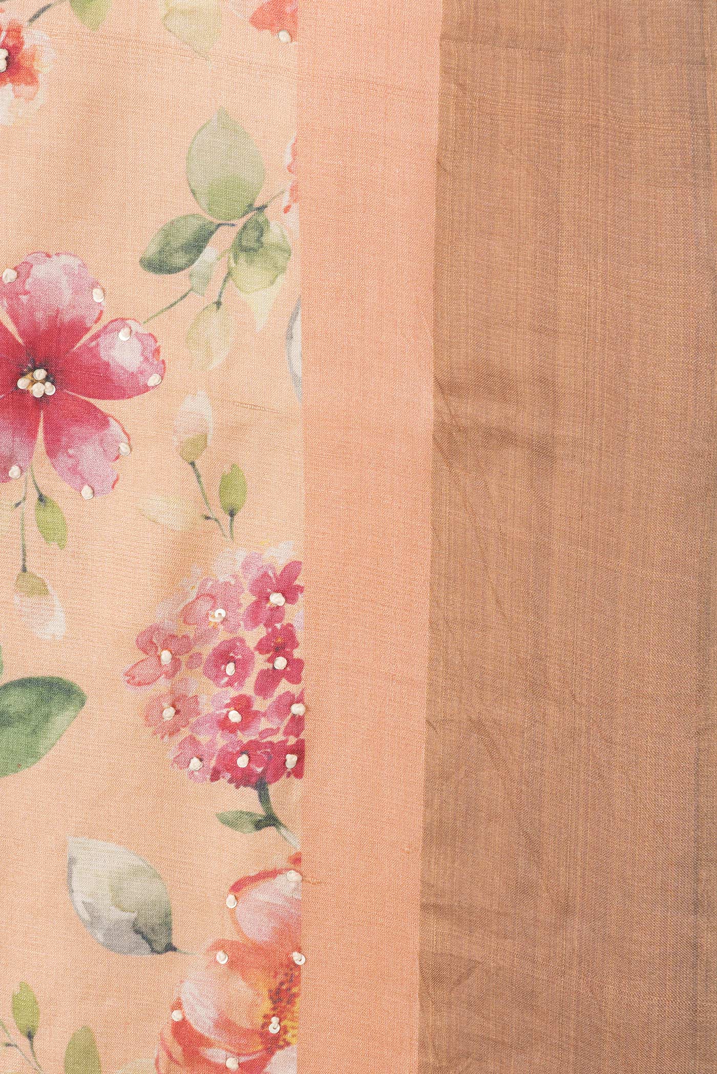 Border image of Peach Dual Tone Tussar Silk Saree with Embroidery on the body and Zari Border. 