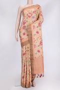 Peach Dual Tone Tussar Silk Saree with Embroidery on the body and Zari Border.  displayed on a mannequin