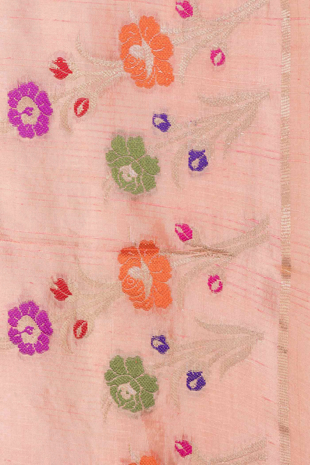 Border image of Peach Banarasi Raw Silk Saree with Zari Butta on the body and Zari And Thread Border