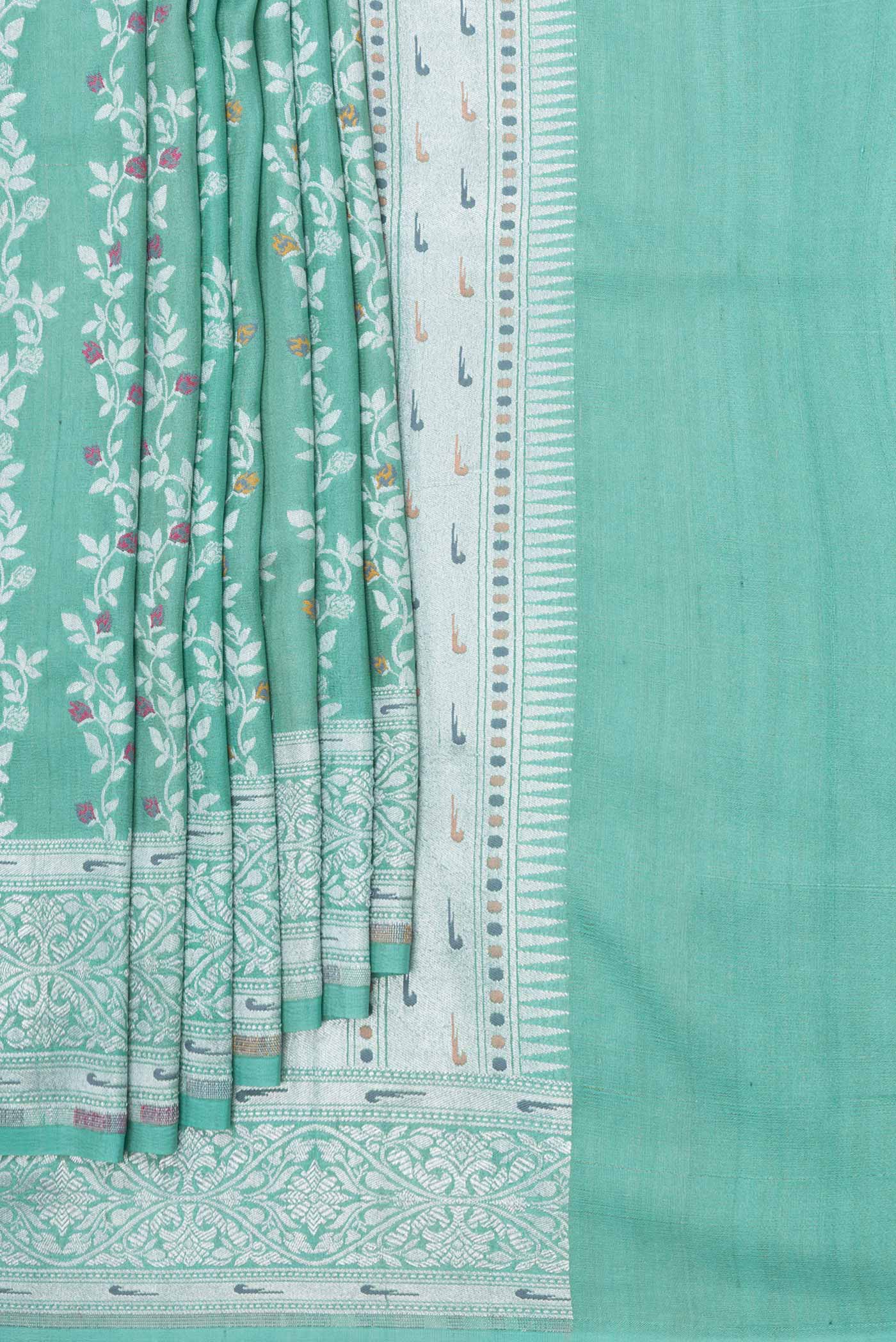 Pleats and pallu of Light Green Dual Tone Banarasi Silk Saree with Zari Brocade on the body and Zari Border