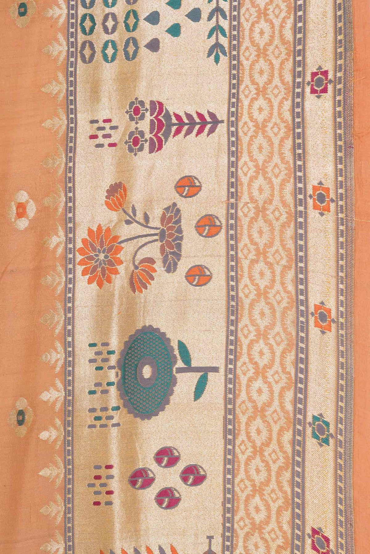 Border image of Golden Peach Dual Tone Tussar Silk Saree with Zari And Thread Butta on the body and Zari Border