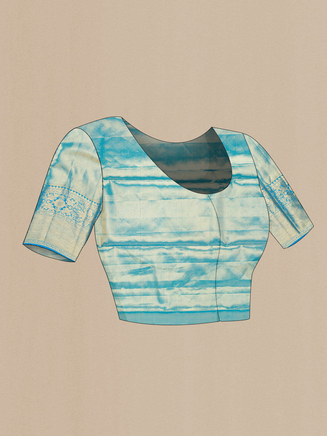 Close up image of the blouse of Pink Dual Tone Kanchipuram Tissue Silk Saree with Zari Brocade on the body and Zari Border. 