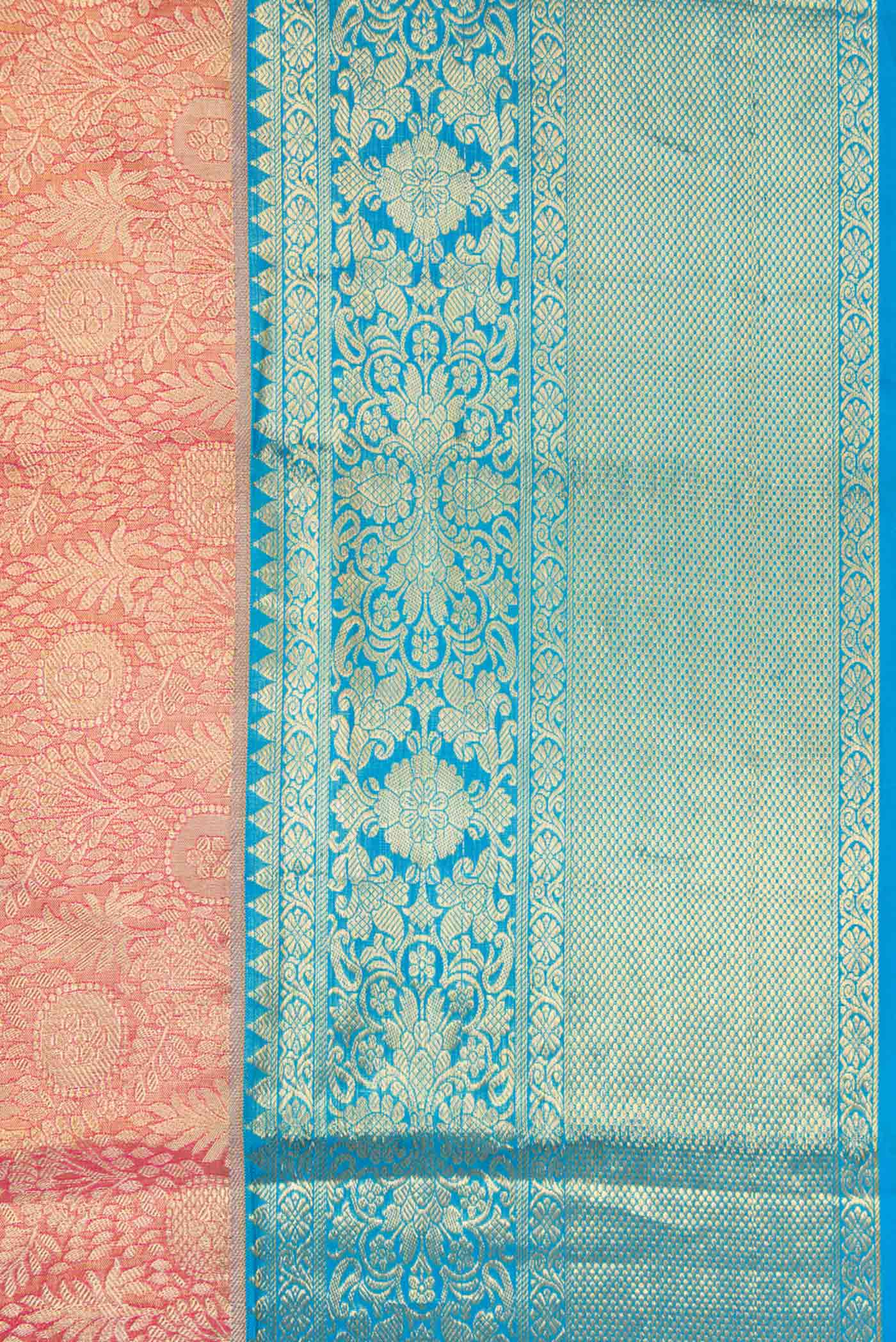 Border image of Pink Dual Tone Kanchipuram Tissue Silk Saree with Zari Brocade on the body and Zari Border. 