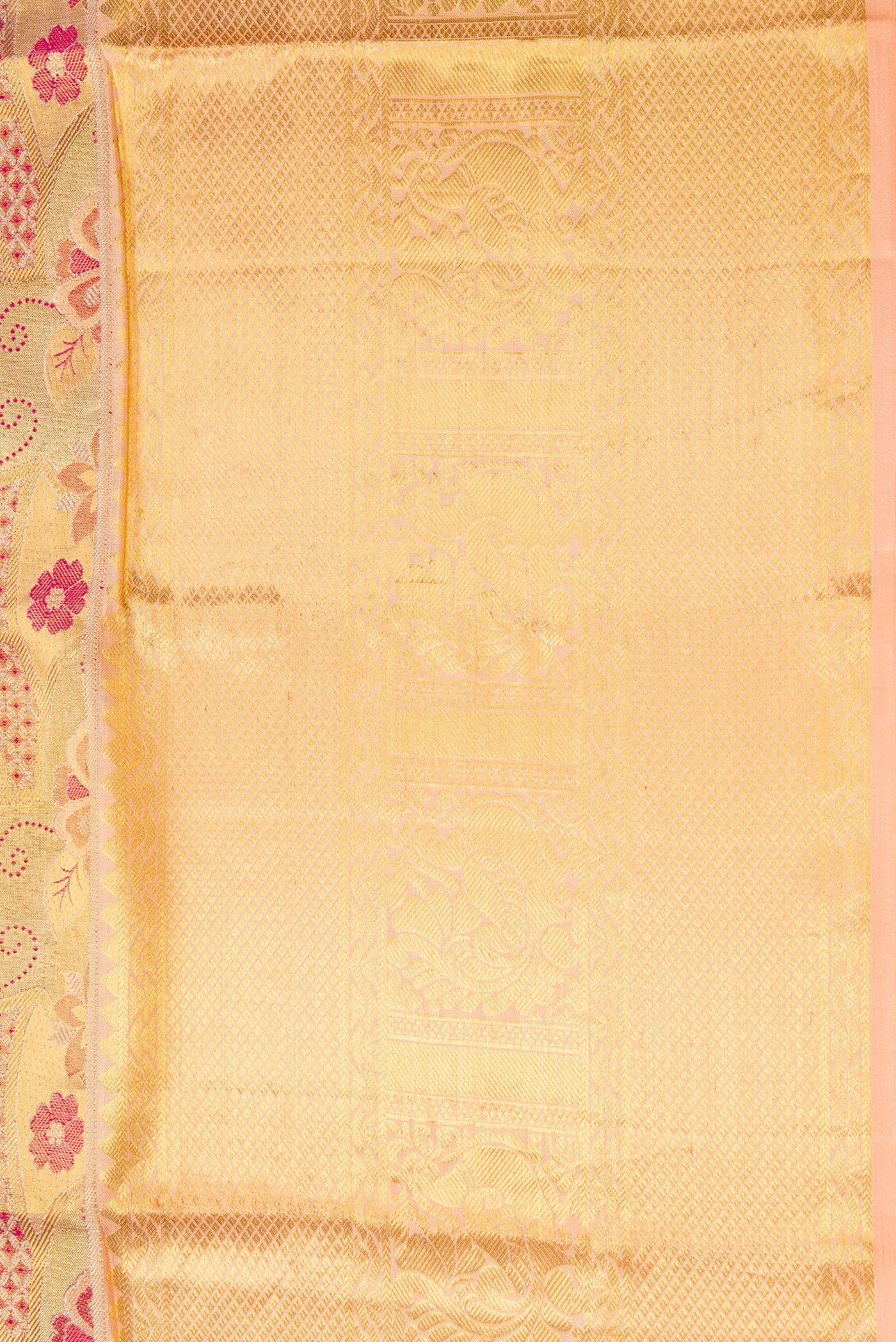 Border image of Gold Dual Tone Kanchipuram Tissue Silk Saree with Zari Brocade on the body and Zari Border. 
