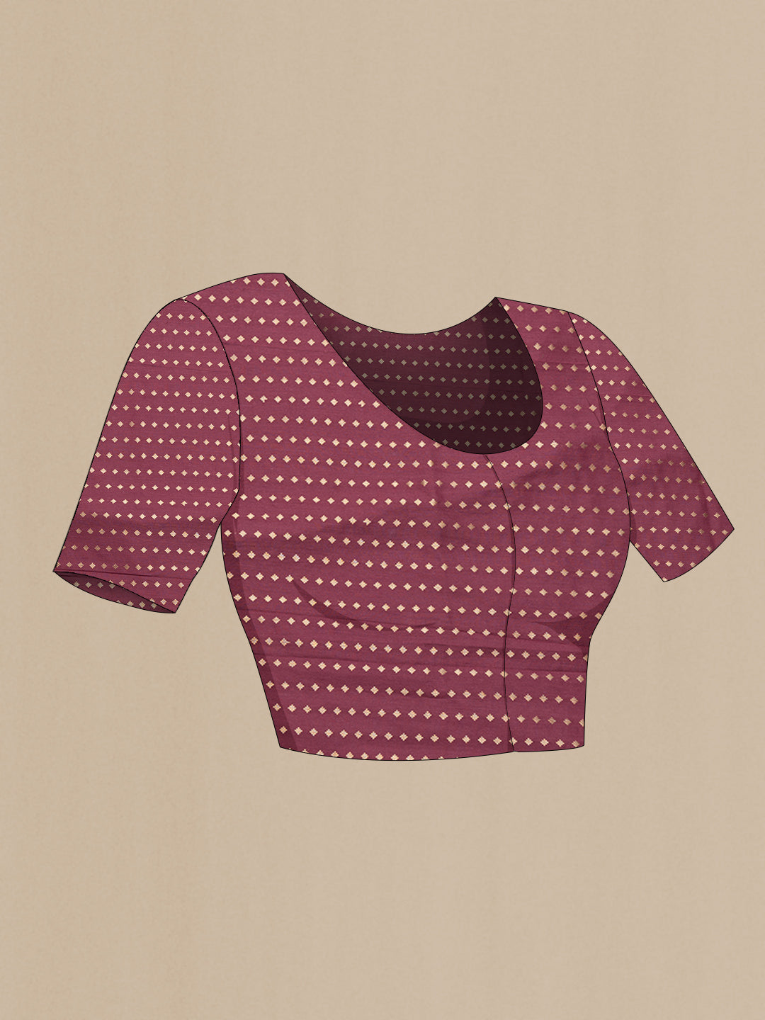 Close up image of the blouse of Maroon Dual Tone Tussar Silk Saree with Plain Body and Thin Zari Line. 