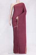Maroon Dual Tone Tussar Silk Saree with Plain Body and Thin Zari Line.  displayed on a mannequin