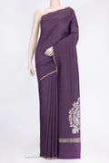 Burgundy Dual Tone Tussar Silk Saree with Plain Body and Fancy Border.  displayed on a mannequin
