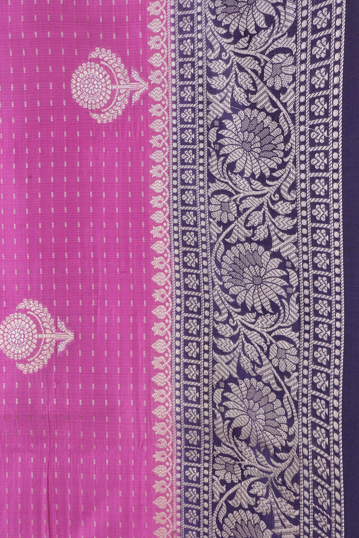 Border image of Pink Dual Tone Tussar Silk Saree with Zari Butta on the body and Zari Border. 