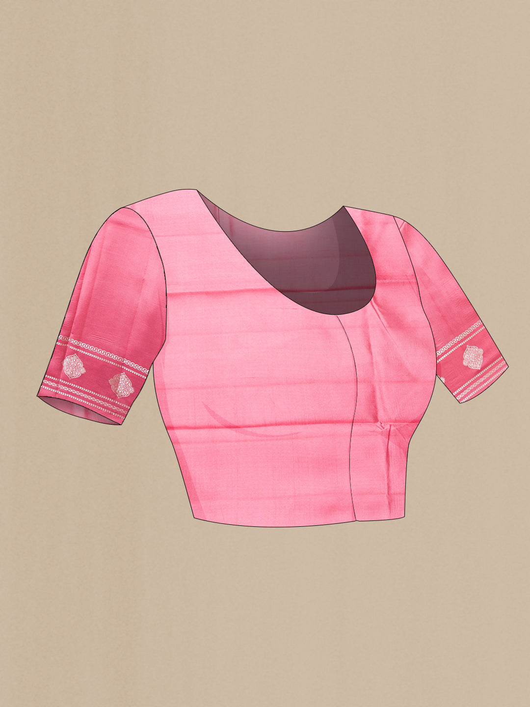 Close up image of the blouse of Pink Dual Tone Tussar Silk Saree with Zari Butta on the body and Zari Border. 