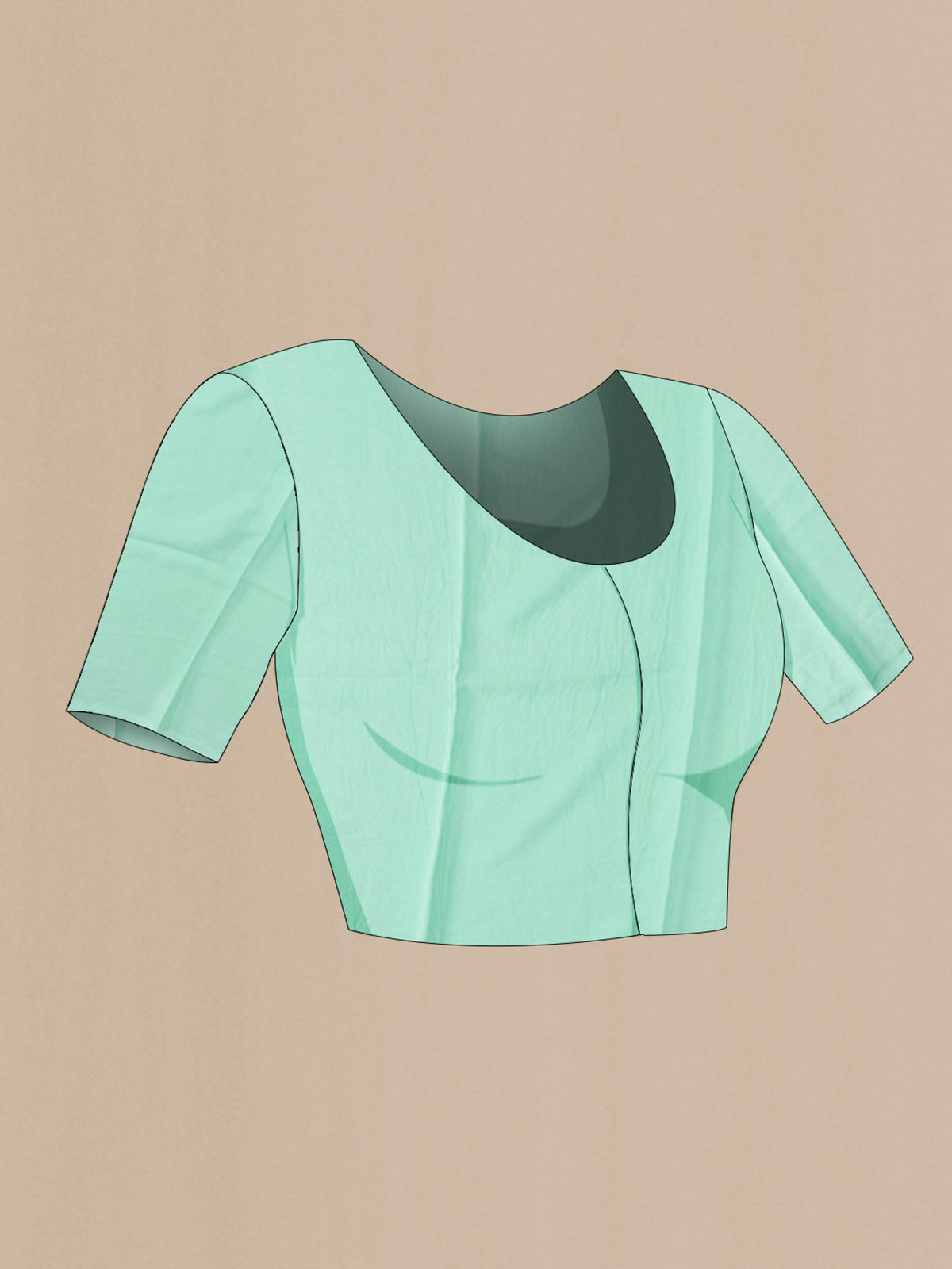 Close up image of the blouse of Mint Green Mysore Chiffon Saree with Printed design on the body and Plain Border