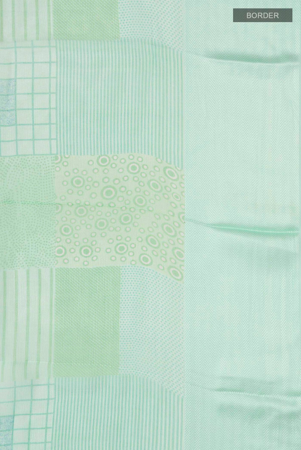 Border image of Mint Green Mysore Chiffon Saree with Printed design on the body and Plain Border