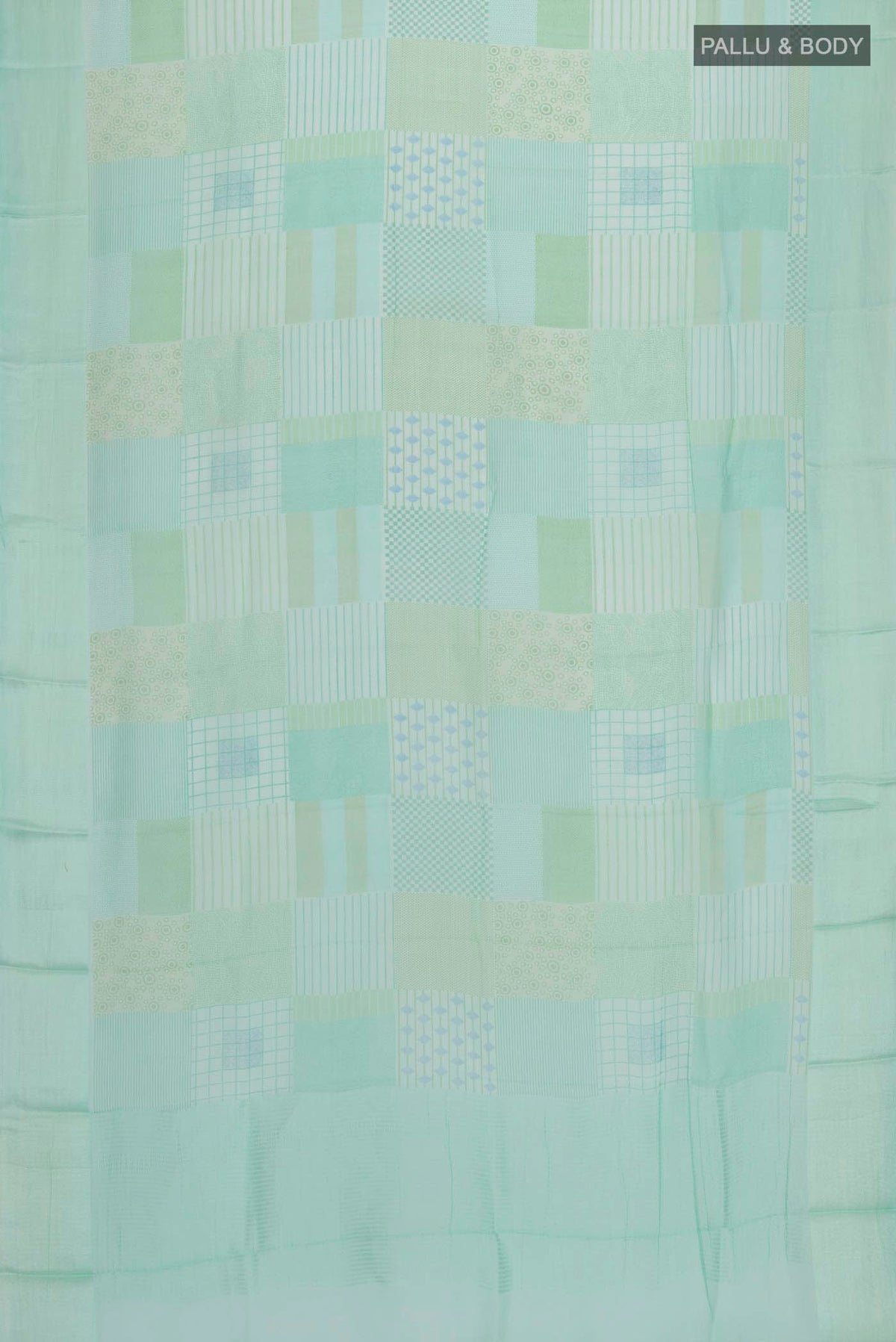 Flat view of Mint Green Mysore Chiffon Saree with Printed design on the body and Plain Border