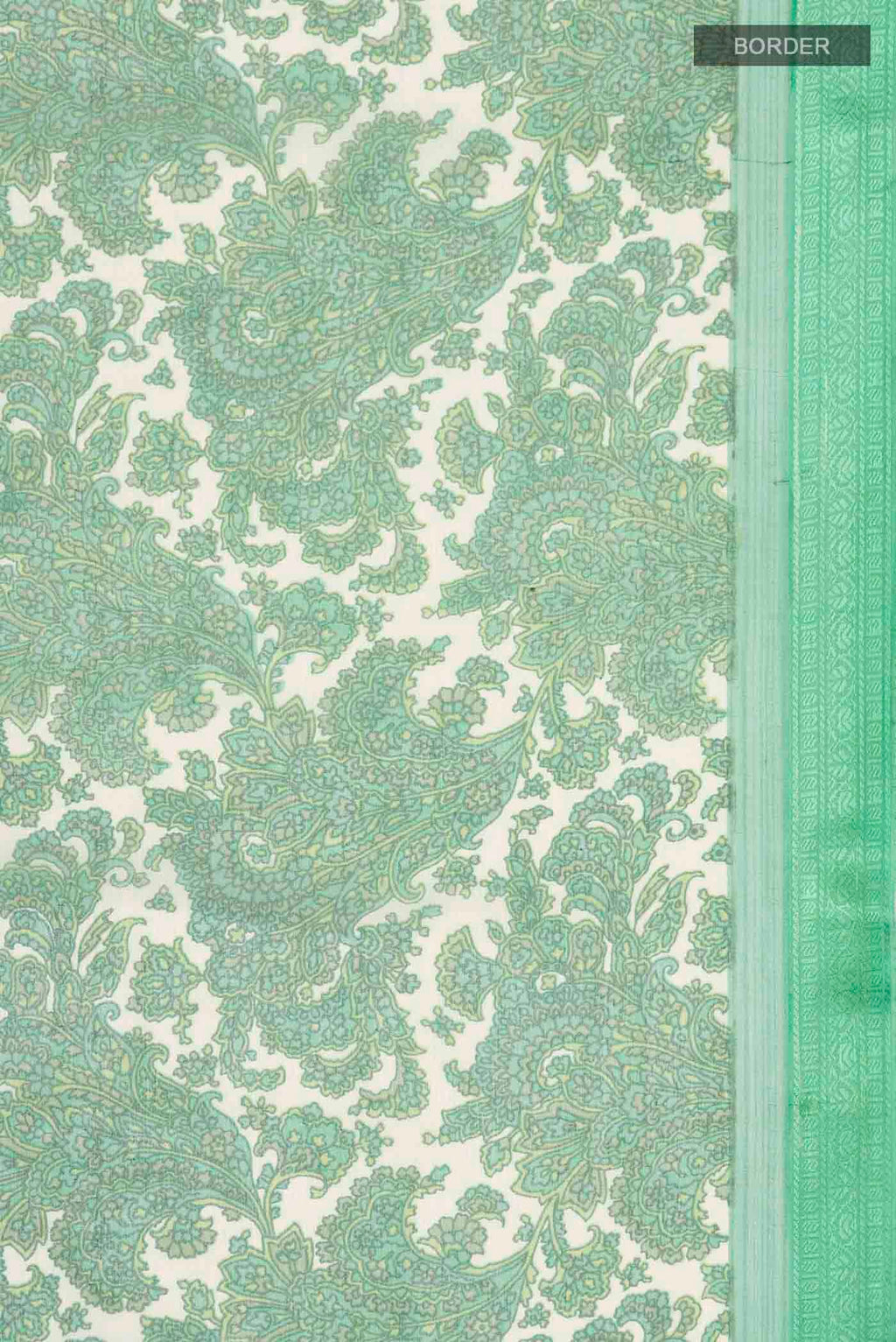 Border image of Green Mysore Chiffon Saree with Printed design on the body and Embroidery Border