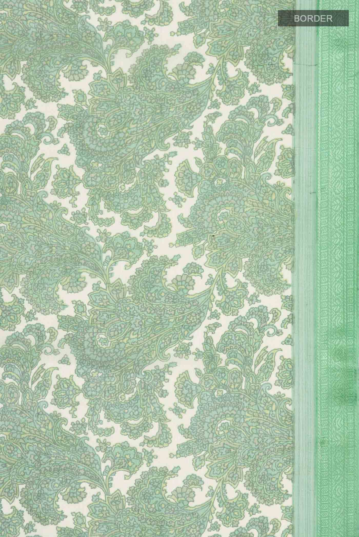 Border image of Green Mysore Chiffon Saree with Printed design on the body and Embroidery Border