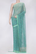 Sea Green Dual Tone Mysore Chiffon Saree with Printed design on the body and Thread Border.  displayed on a mannequin