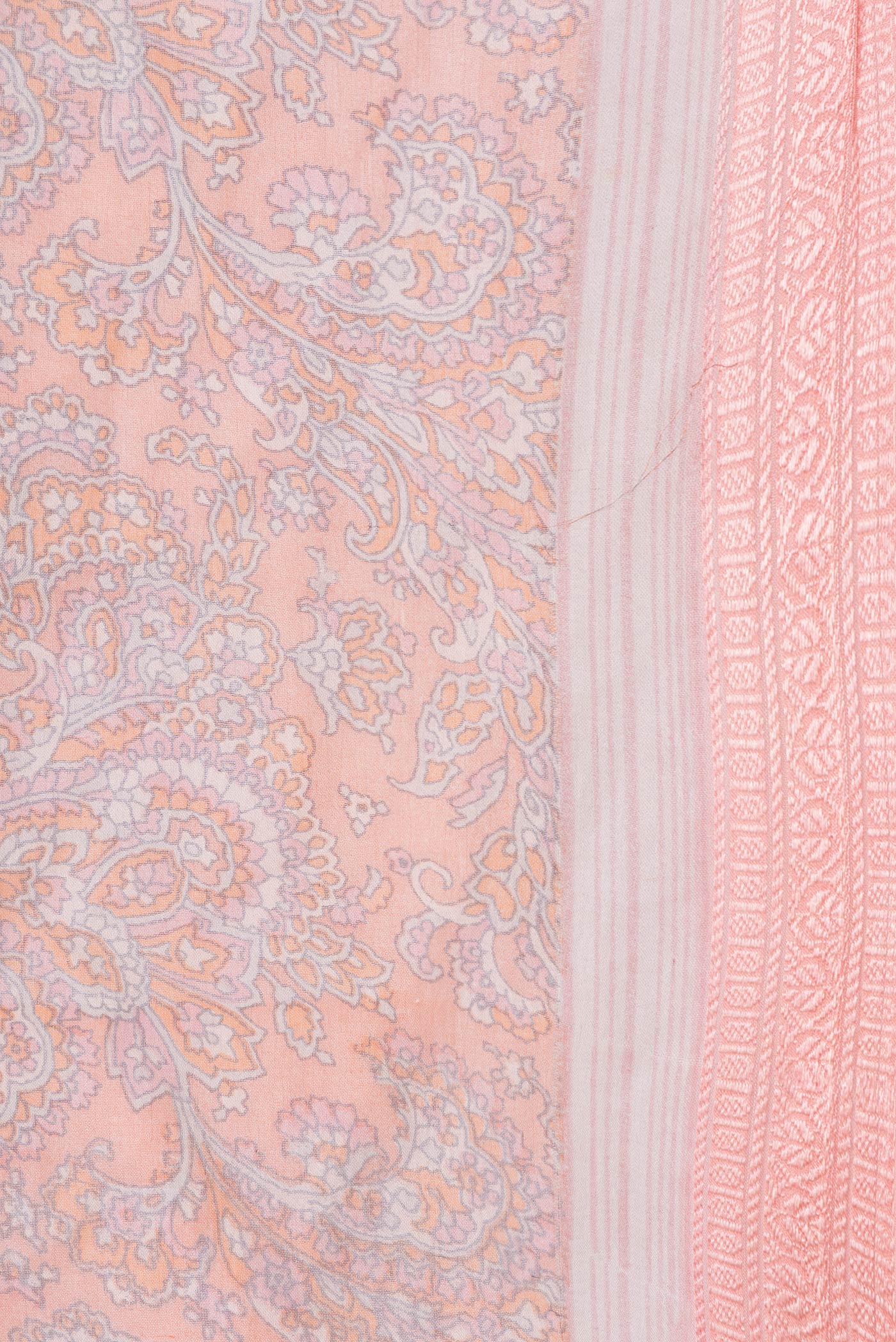 Border image of Peach Dual Tone Mysore Chiffon Saree with Printed design on the body and Thread Border. 