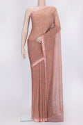 Peach Dual Tone Mysore Chiffon Saree with Printed design on the body and Thread Border.  displayed on a mannequin