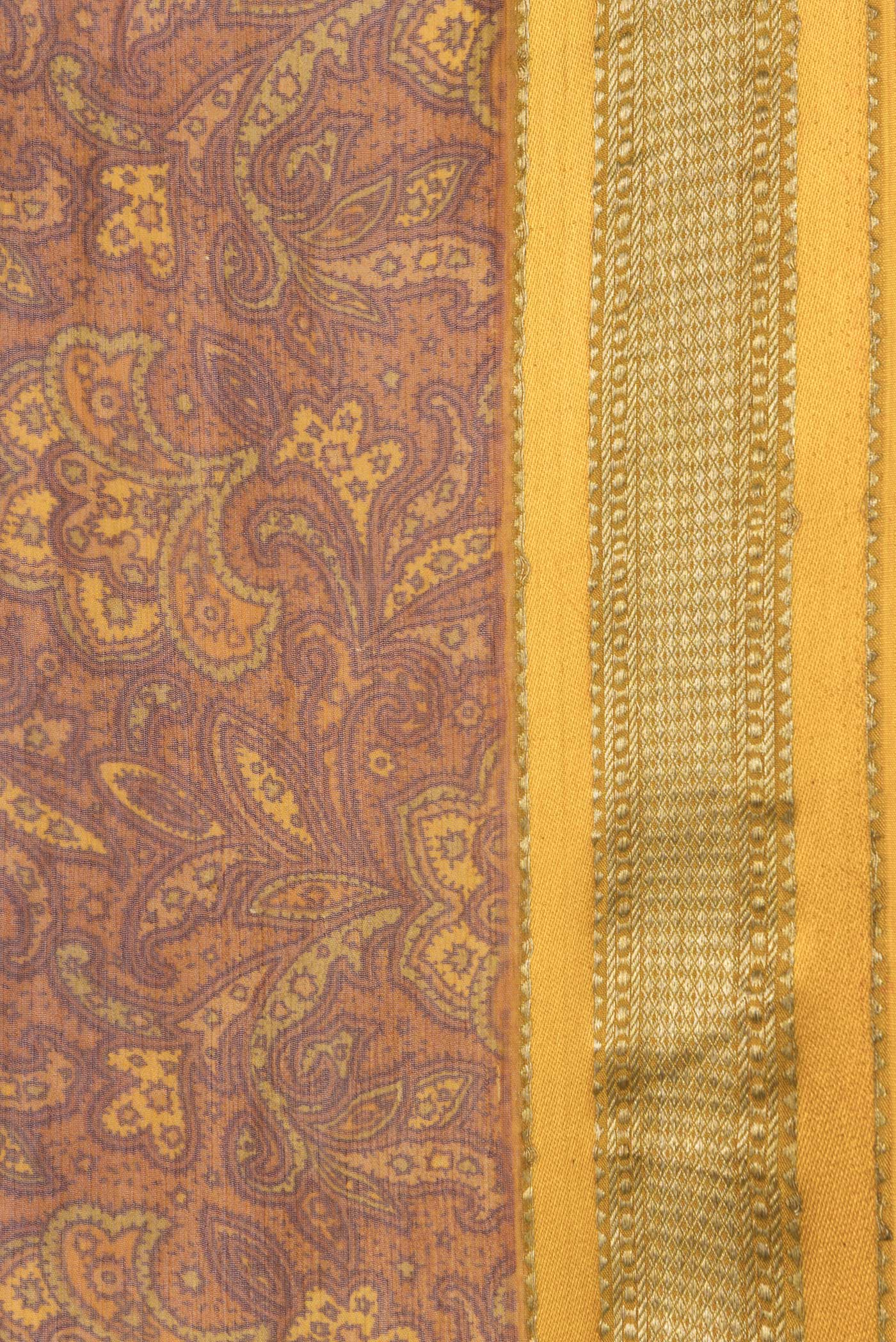 Border image of Mustard Dual Tone Mysore Georgette Saree with Printed design on the body and Zari Border. 