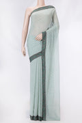 Grey Dual Tone Mysore Crepe Saree with Printed design on the body and Zari Border displayed on a mannequin