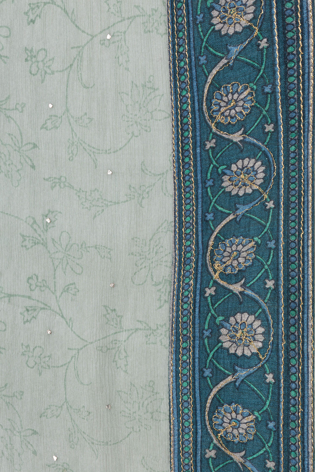 Border image of Light Green Dual Tone Mysore Chiffon Saree with Embroidery on the body and Embroidery Border. 
