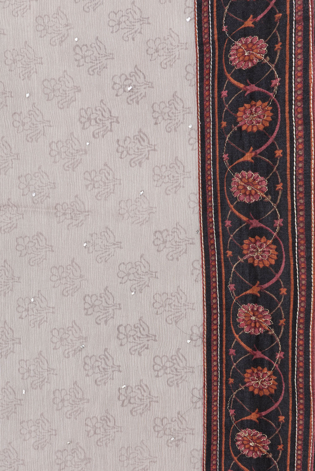 Border image of Grey Dual Tone Mysore Chiffon Saree with Embroidery on the body and Embroidery Border. 