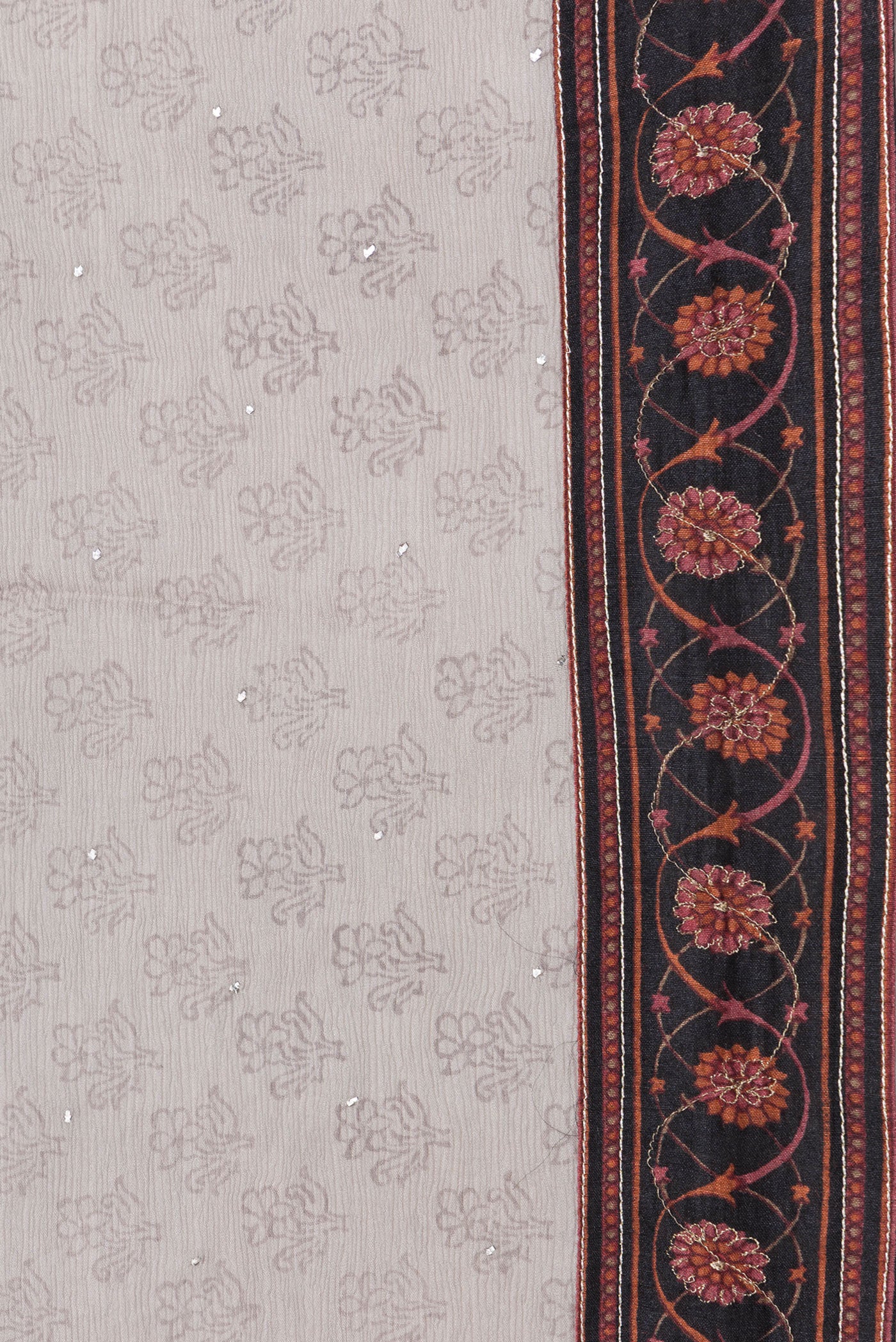 Border image of Grey Dual Tone Mysore Chiffon Saree with Embroidery on the body and Embroidery Border. 