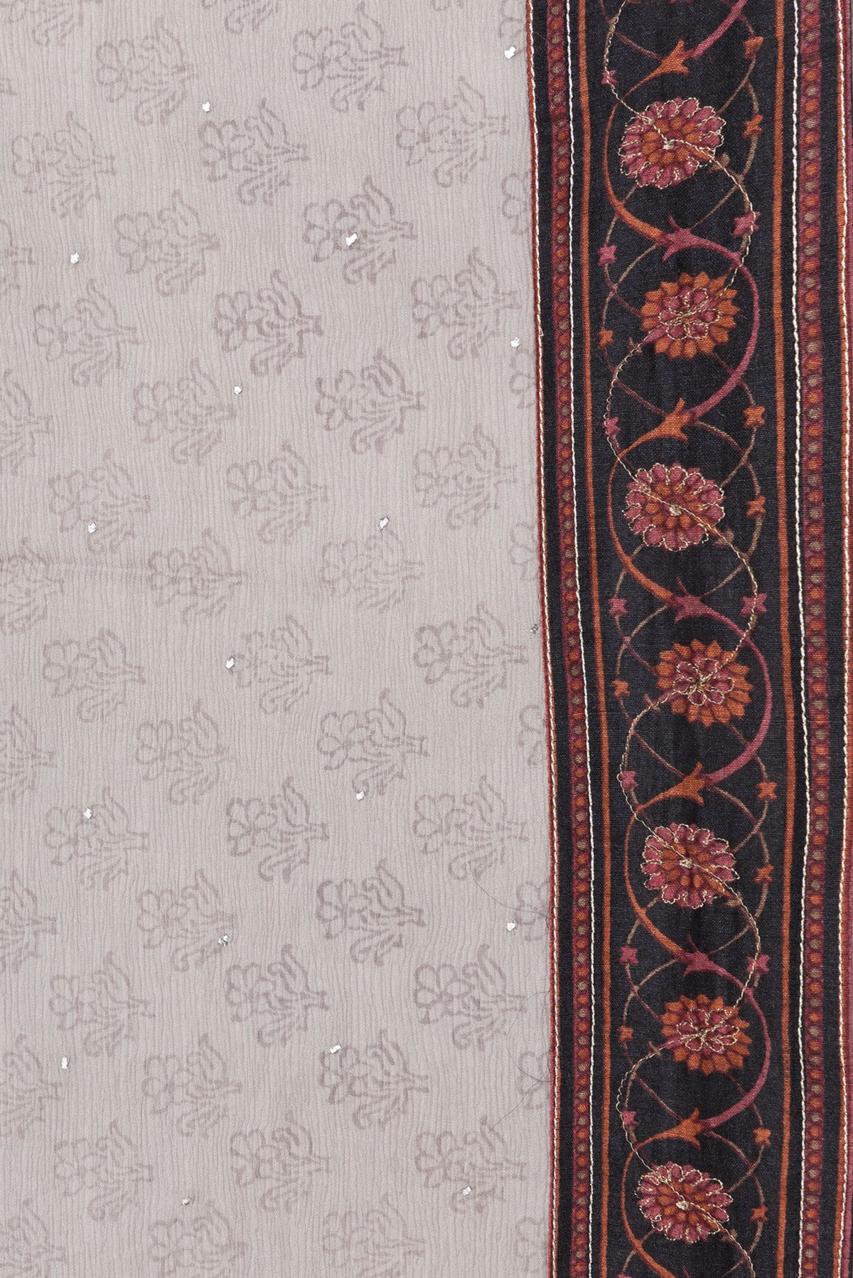 Border image of Grey Dual Tone Mysore Chiffon Saree with Embroidery on the body and Embroidery Border. 