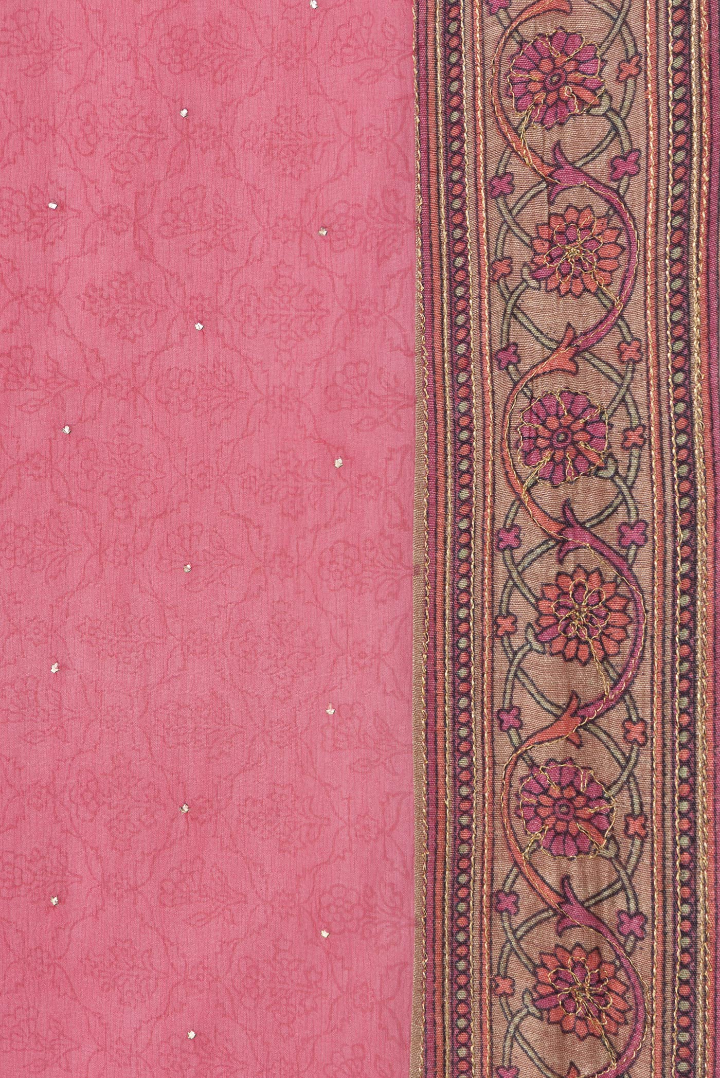 Border image of Pink Dual Tone Mysore Chiffon Saree with Embroidery on the body and Embroidery Border. 